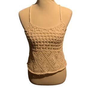 Abercrombie & Fitch XS Crochet Knit Tank Top Cream Racerback Boho Layering